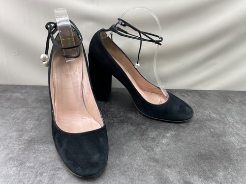 Scarpe Kate Spade tacco donna 8M Gena nere scamosciate cinturino alla caviglia blocco decolte