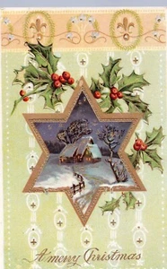 Eine frohe Weihnachten schöne Winterszene Vintage Stechpalme Weihnachten Postkarte - Bild 1 von 2
