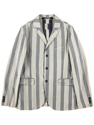 Hannes Roether Mens Blazer Jacket Striped Cotton Linen Blend Grey Cream Large 42 - Image 1 of 4