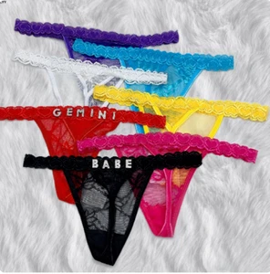 Personalized Lace Thong With Silver Crystal Letter Name For her Gift Custom UK - Picture 1 of 13