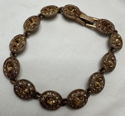 Pulsera Carolee Tono Oro Antiguo Color Ámbar Estrás 7" Largo Foto 1 de 4