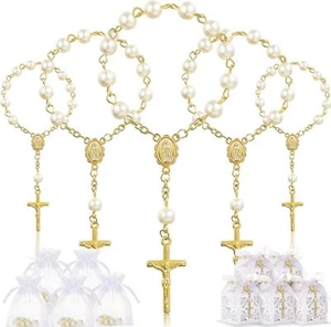 50 Packs Baptism Favors Acrylic Rosary Beads with Cross Organza Bags & Boxes - Picture 1 of 6