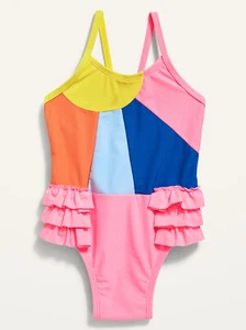 Old Navy Toddler Ruffle-Trim Color-Blocked Swimsuit Size 12-18 18-24 2T 3T 5T - Picture 1 of 2