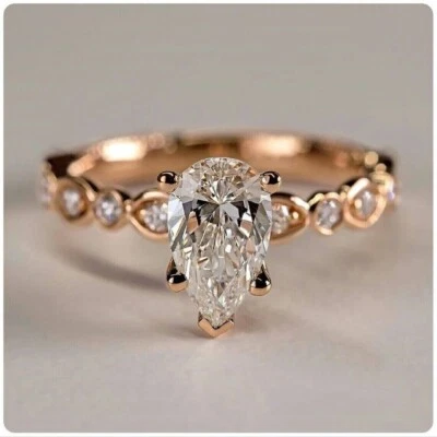 1.70Ct Pear Cut EF/VVS Lab-Grown/CVD Diamond Engagement Ring 14k Solid Rose Gold - Image 1 of 4