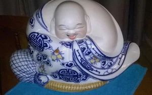 Large Chinese-Jingdezhen (景德镇 國泰瓷-Hand-Painted-Porcelain laughing Buddahs - Picture 1 of 5