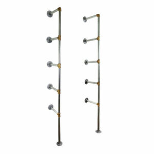 Industrial Floor Mounted Shelving Unit Silver Steel & Brass Rustic Pipe Style!