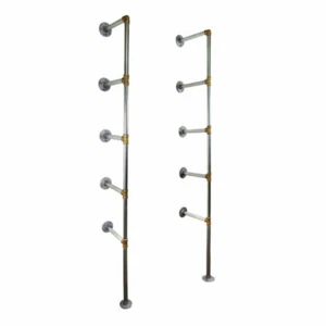 Industrial Floor Mounted Shelving Unit Silver Steel & Brass Rustic Pipe Style! - Picture 1 of 3