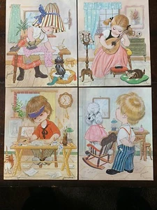 4 Vintage LITHO ART Prints LITTLE WORKERS BY JANDRO Children’s Room Decor - Picture 1 of 7
