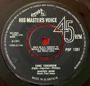Manfred Mann Come Tomorrow 7" UK ORIG 1965 HMV b/w What Did I Do Wrong VINYL - Picture 1 of 6