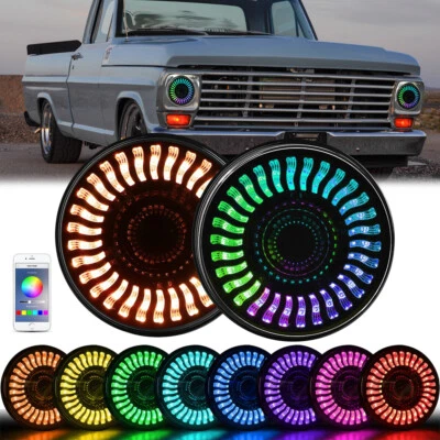 Par de faros LED RGB Halo DRL de 7"" para camioneta Ford F-100 F-250 F-350 1953-1977 Foto 1 de 4
