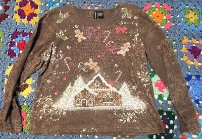 De Colección Jason Maxwell Top Manga Larga Pullover Vacaciones Navidad Pan de Jengibre Talla L Foto 1 de 4