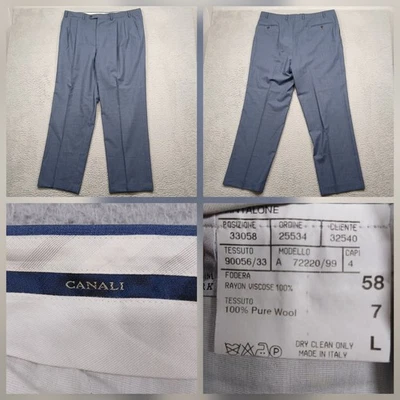 Pantalones de vestir de lana Canali para hombre 58L azules hechos en Italia frente plano plisados Foto 1 de 4
