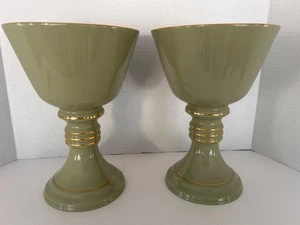 Paar Vintage Lenox grüne Kelch Vasen 24K Goldrand 9" klassische Marke 3491-X-583 - Bild 1 von 12