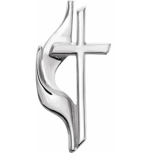 United Methodist Cross & Flame Christian Lapel Pin 19x10mm, 925 Sterling Silver - Picture 1 of 2