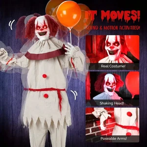 5.7ft Halloween Inflatable Clown Tits with Red Vibrant Eyes for Yard Decor - Picture 1 of 7