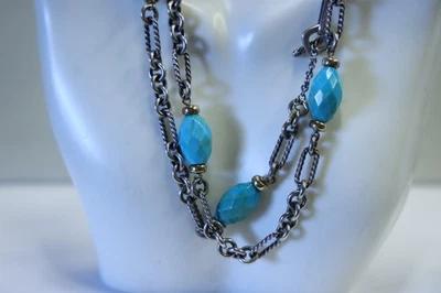18k/Sterling David Yurman Beaded Turquoise Toggle Necklace 28" - Image 1 of 4