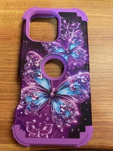 iPhone 16 Pro Max Case, Magenta & Blue Butterflies, Dual Layer Case - Picture 1 of 1