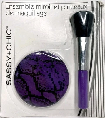 Juego de brochas compactas de espejo y maquillaje estampado animal púrpura sellado Foto 1 de 3