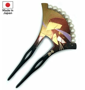 Traditioneller Kyoto Kanzashi Haarschmuck Gold Maki-e Stil Perlenakzent B586 - Bild 1 von 4