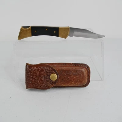 Case XX USA 59LSS Lockback Folding Knife Brass Bolster Black Handle Sheath EDC - Image 1 of 4