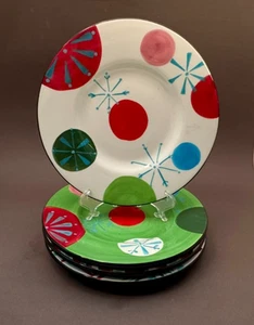 Set of 4 Jay Import Christmas 8 in. Side Plates "X'MAS CHEER" Dots & Snowflakes - Picture 1 of 7