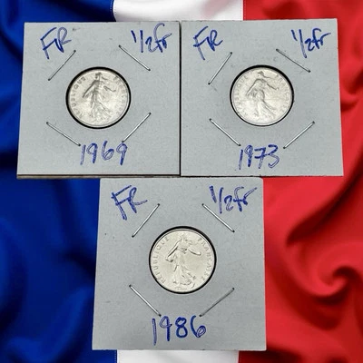 Lot of 3 Beautiful France 1/2 Franc Coins - Different Decades - Combined Ship - Image 1 of 2