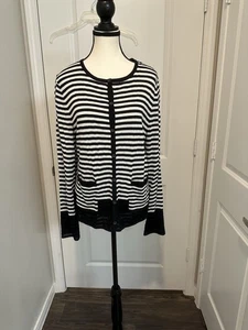 Vintage Y2K St. John Sport Navy & White Striped Cardigan - Size Large - Picture 1 of 8