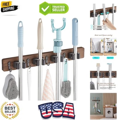 Прелестно коричневая деревянная метла и швабра органайзер для кухни, гаража и сада - Изображение 1 из 4