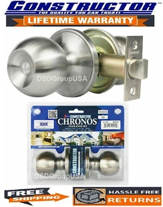 Constructor Passage Door Knob (No Key) Handle Lock Hallway / Closet Satin Nickel - Picture 1 of 2