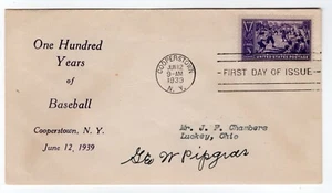 1939 Baseball Centennial FDC - Chambers #10 Scarce - Geo Pipgras Autographed - Picture 1 of 1