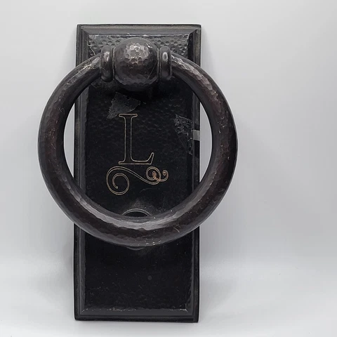 7" HEAVY HAMMERED SOLID DOOR KNOCKER W/ ENGRAVED L & SCROLL 2LBS Cover