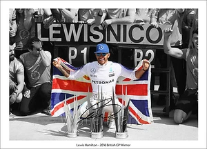 LEWIS HAMILTON SIGNED POSTER PRINT PHOTO MERCEDES F1 2016 BRITISH GP SILVERSTONE - Picture 1 of 1