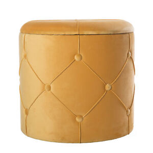 New Fabulaxe Round Wooden Velvet Ottoman Stool with Lid