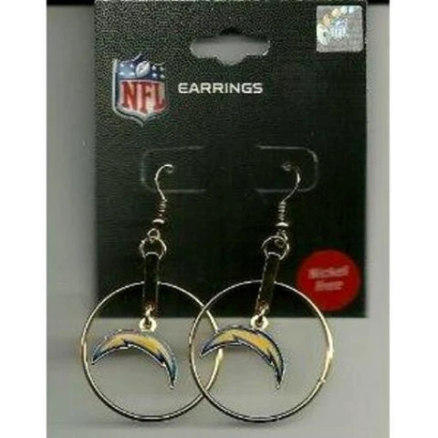 NFL Los Angeles Chargers Unisex Earrings J-Hook Logo, White, 1 inch Hoop Cover