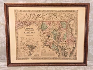 Mapa de A J Johnson de Delaware y Maryland con recuadro del Distrito de Columbia 1855 C - Imagen 1 de 11
