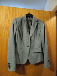 Ann Taylor Womens Gray Poly/rayon Long Sleeve Blazer Sz 0, 25" Long 16 Arm/arm - Picture 1 of 5