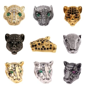 Copper Zircon Wolf Head Men's Beads For DIY Bracelet Necklace Brass Micro-Inlaid - Picture 1 of 31