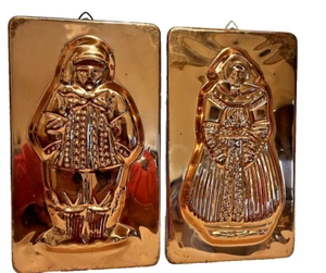 2er Set zwei Vintage Kupfer Schokolade Form Dosen Traditionell Holländisch Junge und Mädchen - Bild 1 von 5