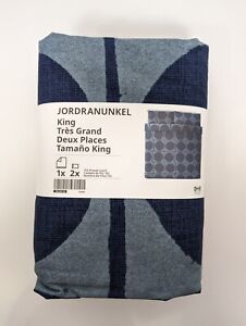 Ikea NWT JORDRANUNKEL King Duvet Cover w/2 Pillowcases Bed Set Dark Blue Circles