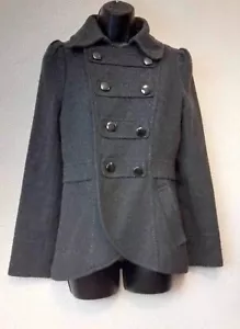 H&M Ladies Grey Wool Military Style Jacket Short Buttons Shaped Fitted Uk 10 /36 - Picture 1 of 9