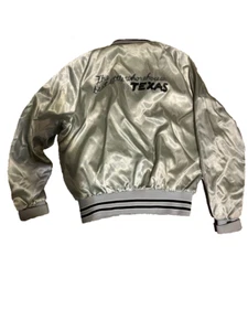 VTG The Best Little Whorehouse In Texas Silver Satin Bomber Jackets Sz M - Picture 1 of 8