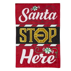 Classic Santa Stop Here 169339 Evergreen APPLIQUE Garden Flag 12.5” x 18” - Picture 1 of 3
