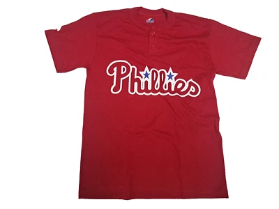 MLB Philadelphia Phillies Majestic Rojo 2 Botones Camisa Jersey Juvenil Grande Foto 1 de 2