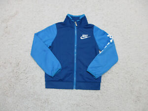 Nike Sweater Large Youth 7 Yrs Blue Full Zip Pockets Spell Out Logo Swoosh Boys