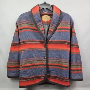 VTG WOOLRICH Womens Made in USA Wool Southwestern Striped Barn Chore Coat Shawl - Picture 1 of 20