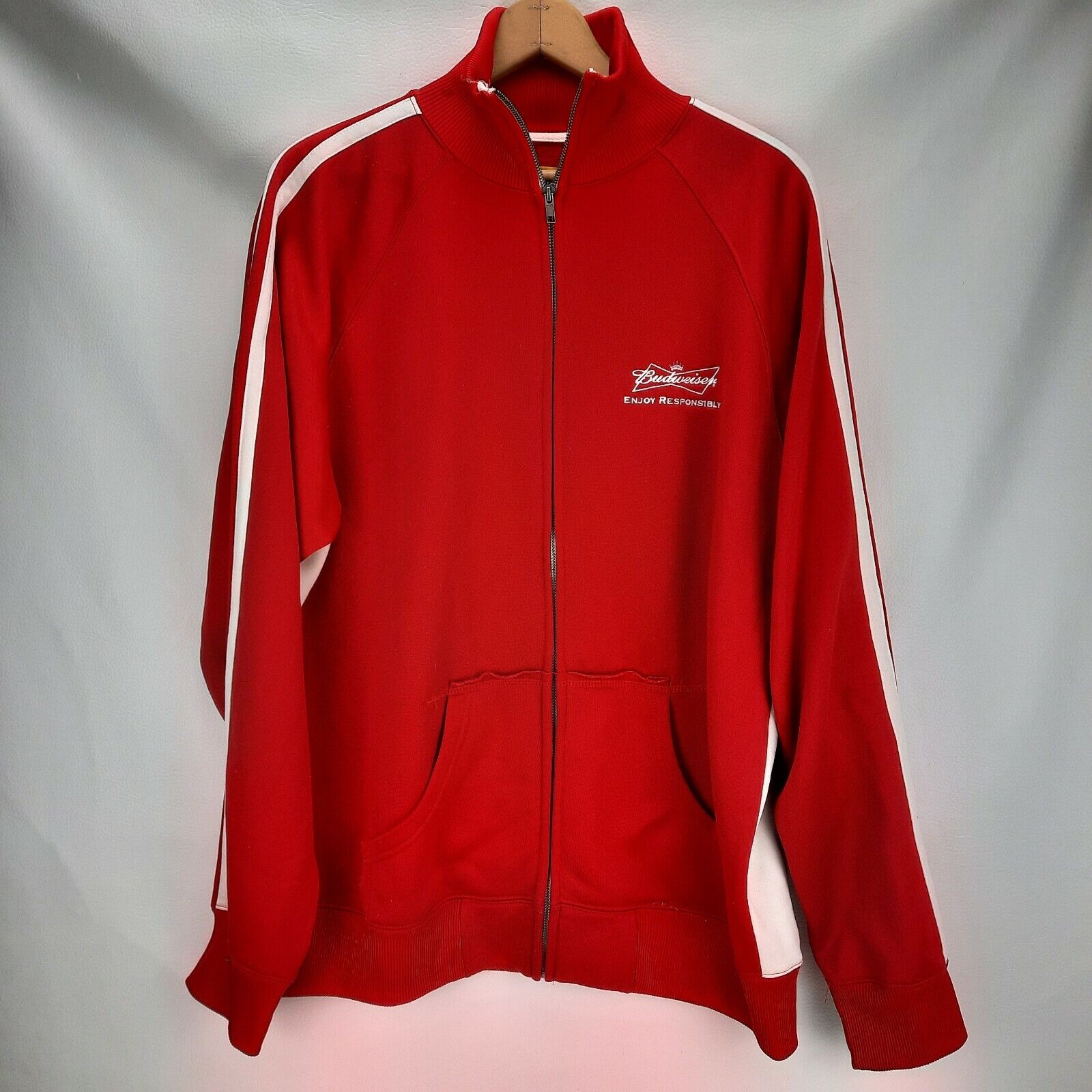 Budweiser Embroidered Red & White Stripes Track Jacket Full Zip 