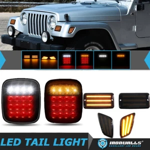 Smoked LED Tail Lights Reverse Turn Lamp +Side Marker Light for Jeep Wrangler TJ - Picture 1 of 12