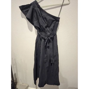 Vestido midi de lino con volantes de un hombro negro Madewell para mujer talla M - Imagen 1 de 13