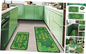 St Patricks Day Kitchen Rugs Set 2 Pieces Non Slip Shamrock Kitchen Floor Rug - Picture 1 of 7