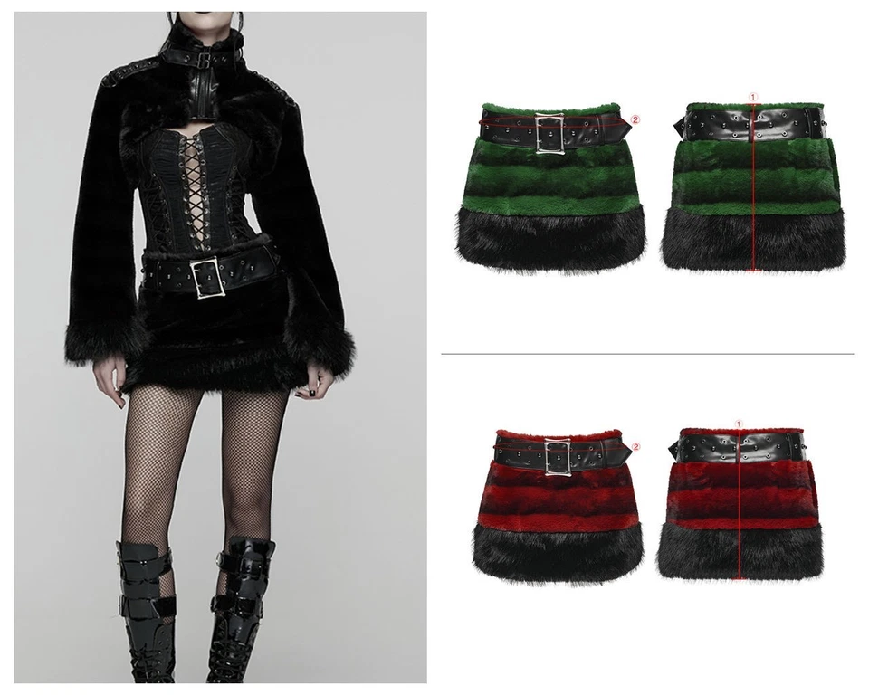 Punk Rave Women Faux Leather Fur Skirt Low Waist Mini A-Line Short Skirts - Image 1 of 4